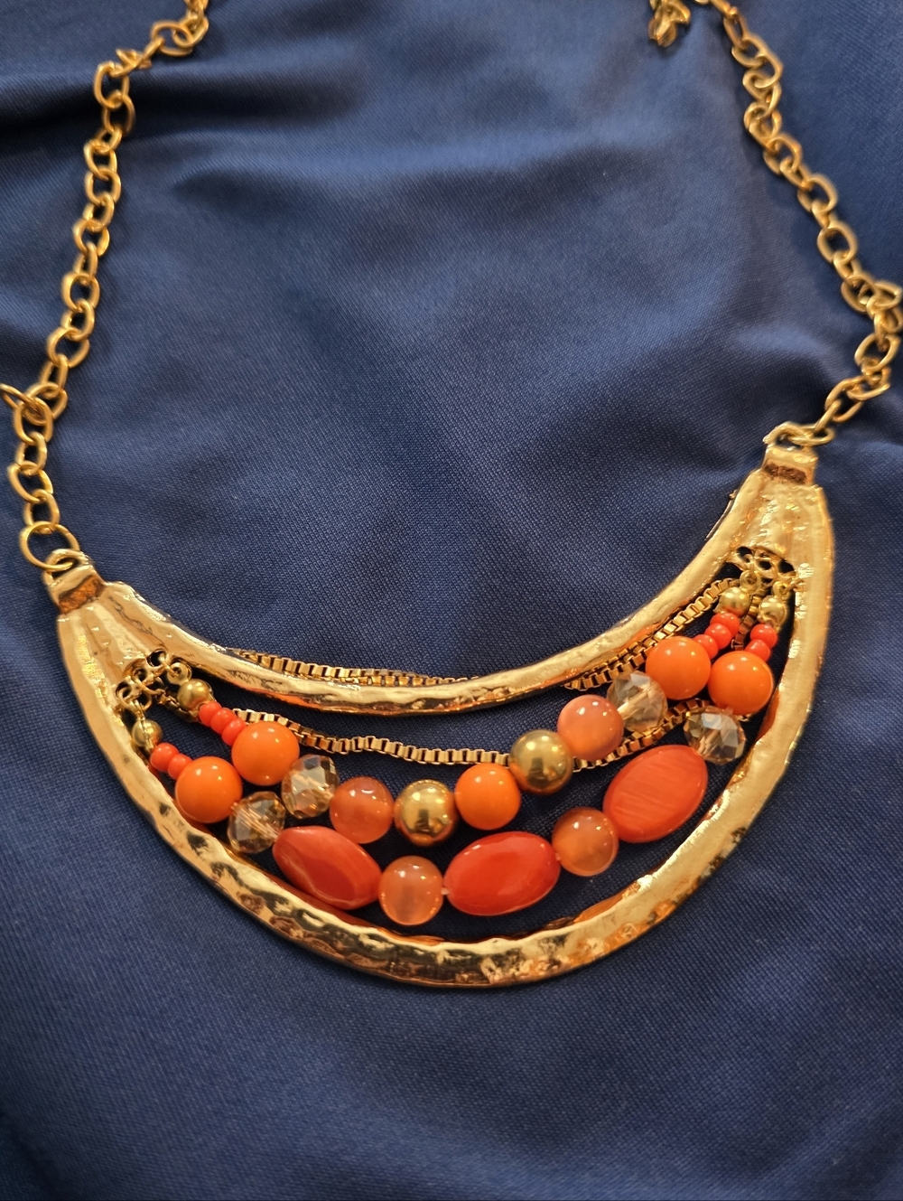 Gold-Tone Statement Necklace with Orange Beads